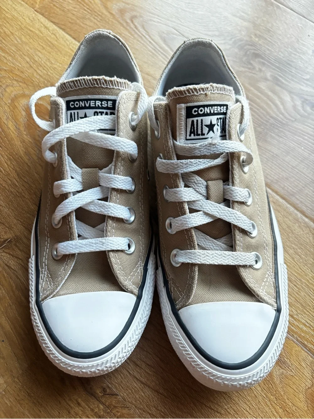 Converse Kids Beige Canvas Low Top Sneakers with White Accents